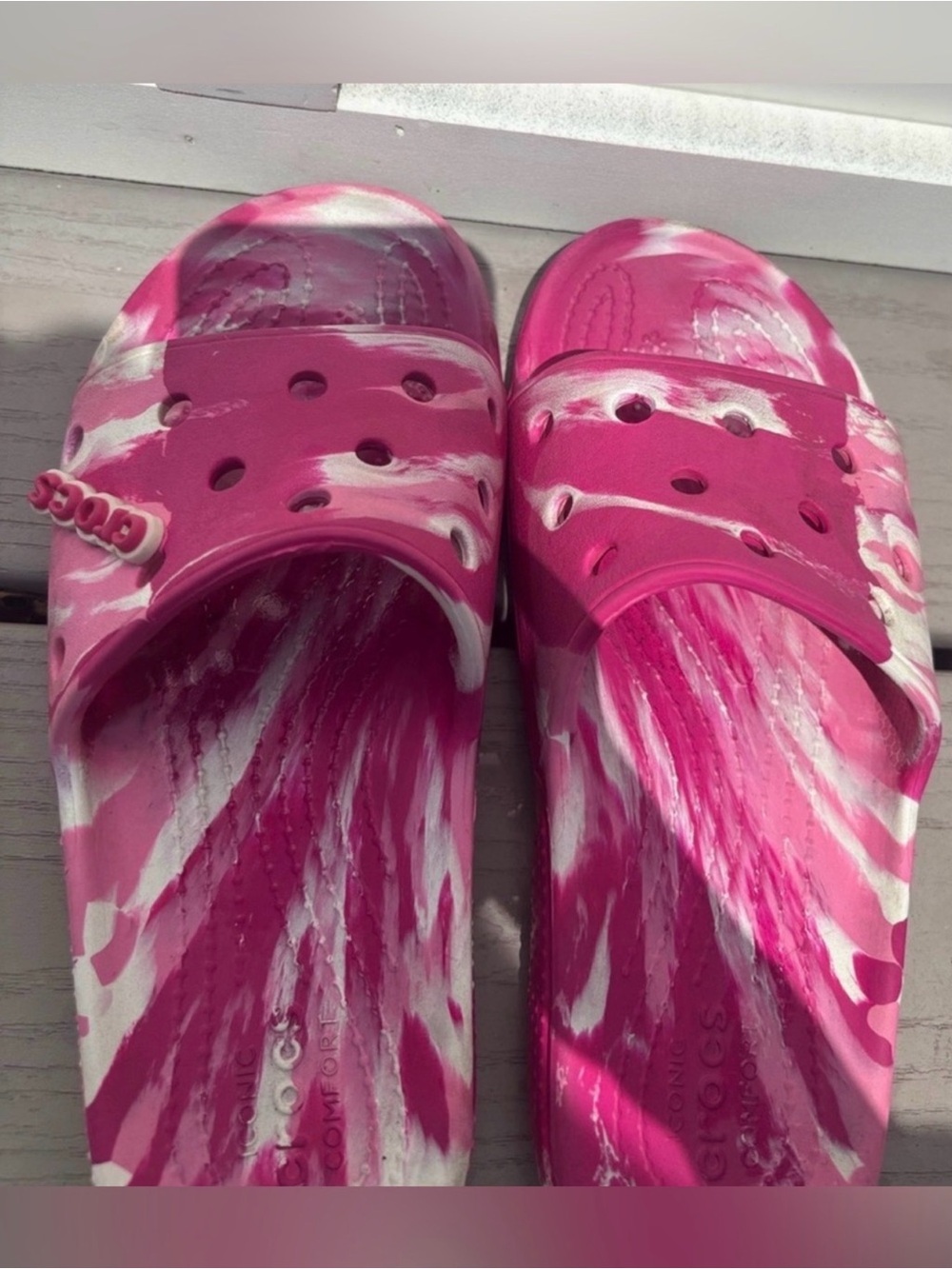 CROCS Pink & White Marble Slide Sandals